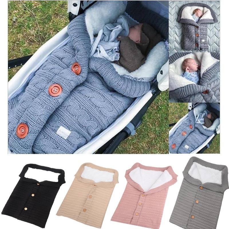 New Button Sleeping Bag Baby Outdoor Baby Stroller Sleeping Bag Wool Knitted Plus Velvet Thickened Warm Sleeping Bag display picture 1