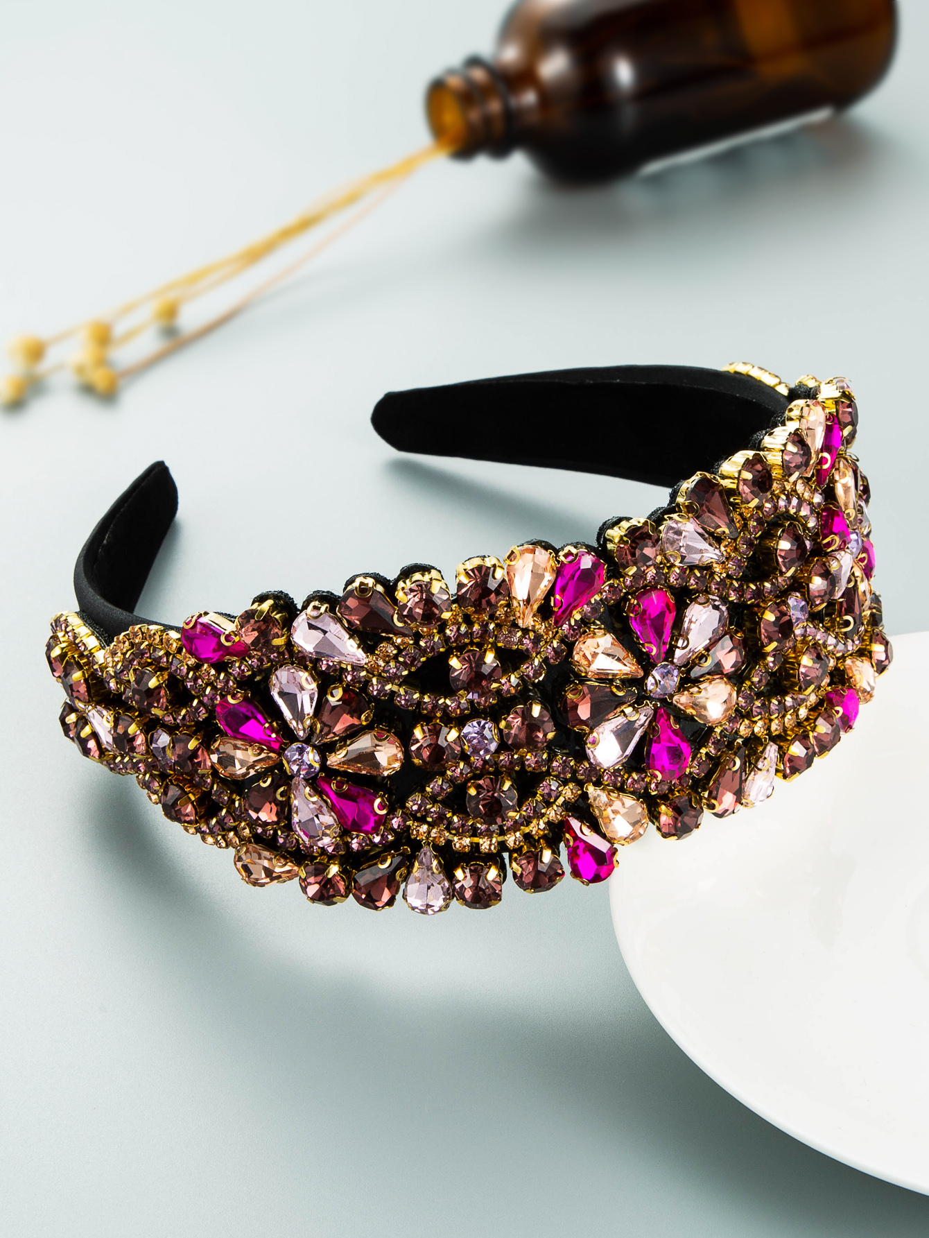 Wide-brimmed Colorful Diamond Headband Wholesale display picture 3