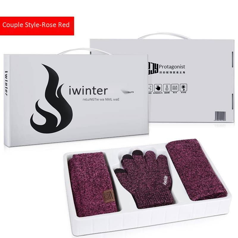 Autumn And Winter Hats, Scarves, Gloves, Three-piece Suits, Men&#39;s And Women&#39;s Plus Velvet Warm Knitted Wool Suits display picture 6