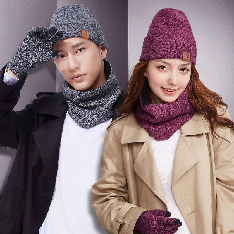 Autumn And Winter Hats, Scarves, Gloves, Three-piece Suits, Men&#39;s And Women&#39;s Plus Velvet Warm Knitted Wool Suits display picture 7