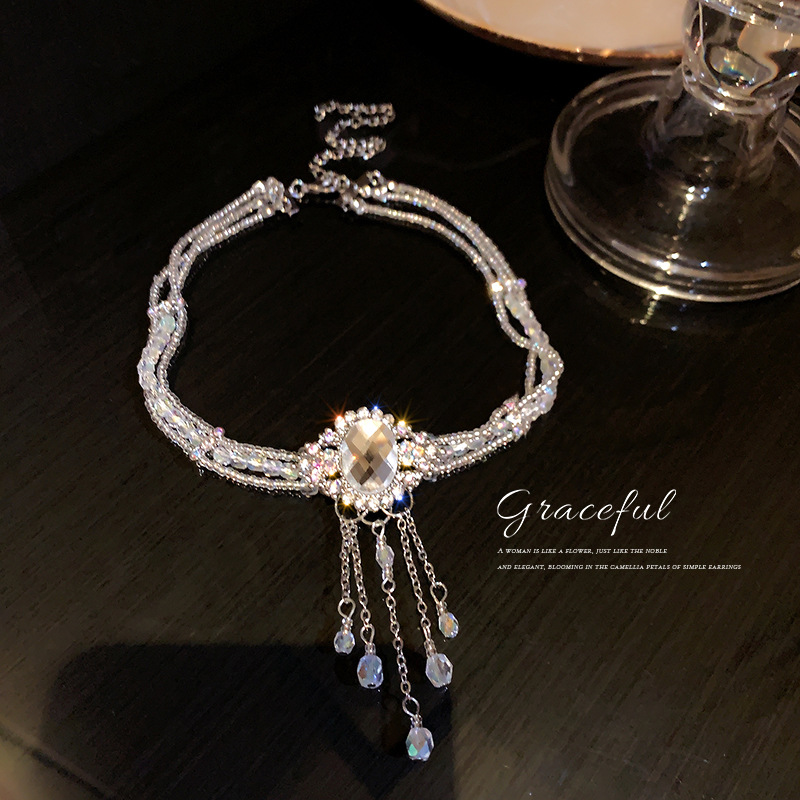 Mode Übertriebene Halskette Mit Diamanten Und Kristall-reis-perlen-halskette display picture 2