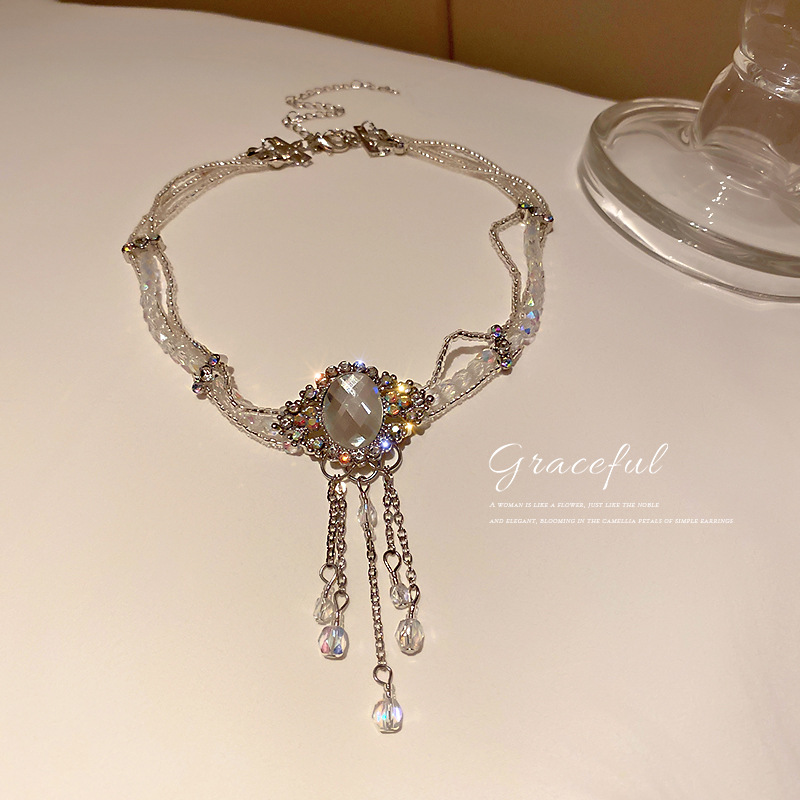 Mode Übertriebene Halskette Mit Diamanten Und Kristall-reis-perlen-halskette display picture 3