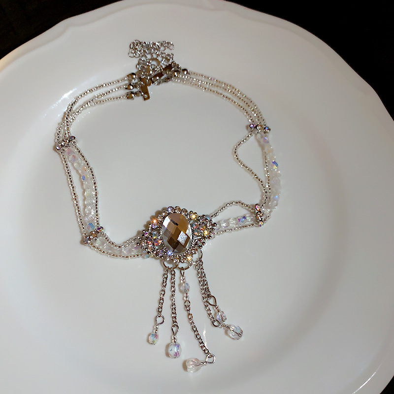 Mode Übertriebene Halskette Mit Diamanten Und Kristall-reis-perlen-halskette display picture 4