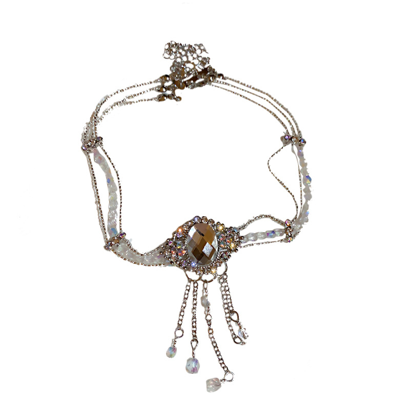 Mode Übertriebene Halskette Mit Diamanten Und Kristall-reis-perlen-halskette display picture 5