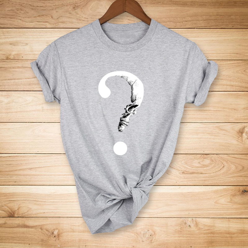 Women&#39;s Skull Question Mark Print Casual Short Sleeve T-shirt display picture 2