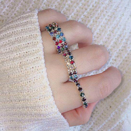 Fashion Contrast Color Women's Rhinestone Elastic Ring Set Of 3 display picture 1