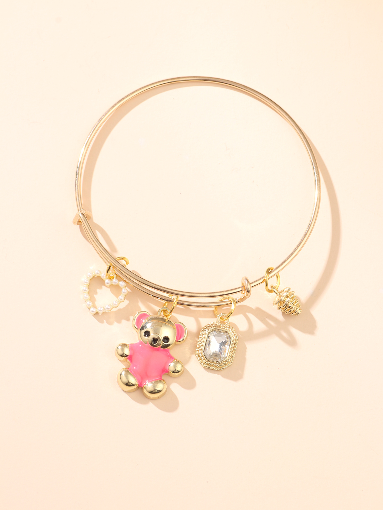 Retro Pearl Heart Bear Square Diamond Pendant Pine Tower Alloy Bracelet Wholesale display picture 1