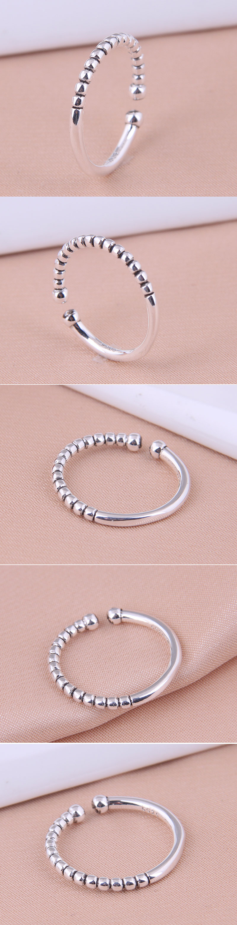 French Beaded-shaped Silver Fashion Simple Personality Copper Open Ring display picture 1