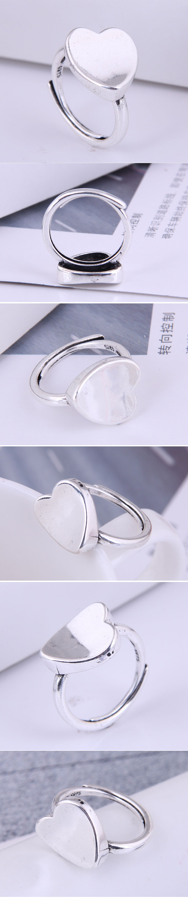 Heart-shape Fashion Silver Simple Peach Heart Personality Copper Open Ring display picture 1