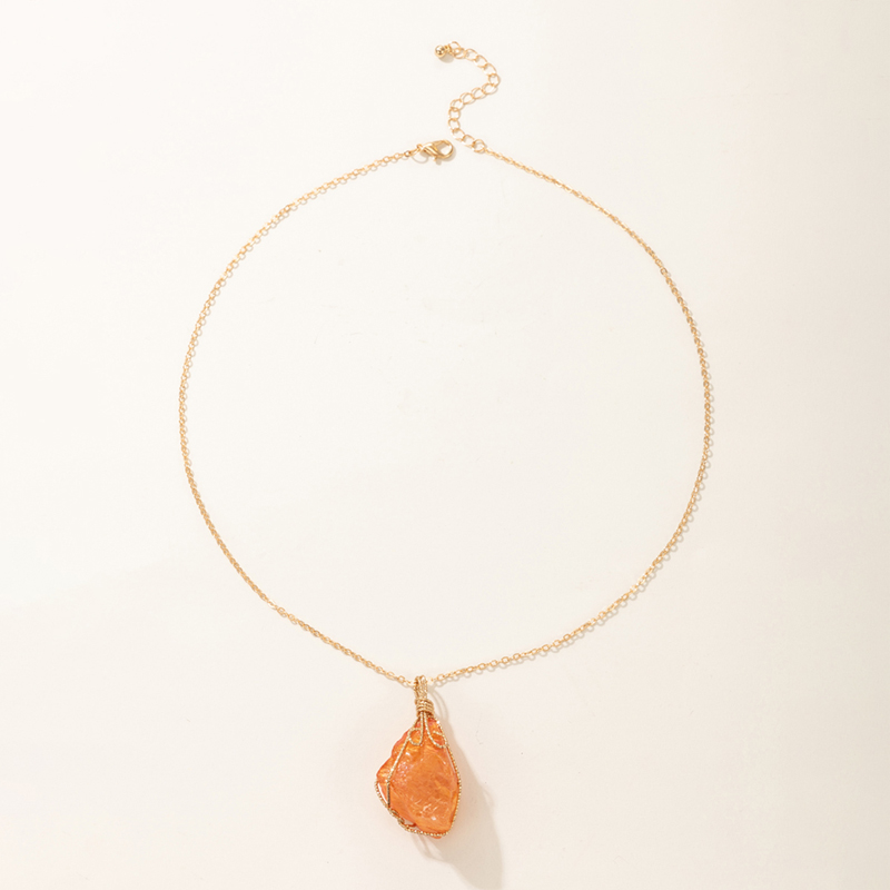 Natural Stone Orange Single Layer Geometric Irregular Stone Necklace display picture 2