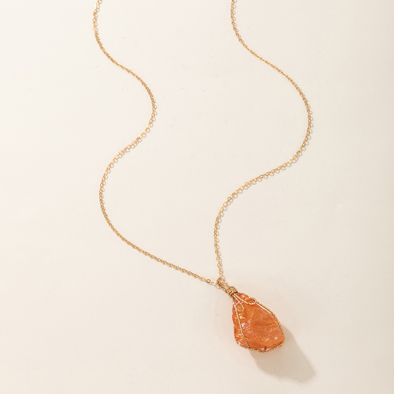 Natural Stone Orange Single Layer Geometric Irregular Stone Necklace display picture 3