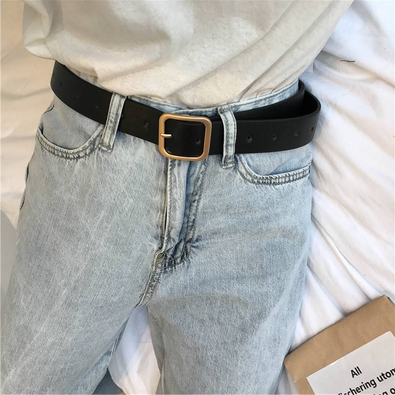 New Belt Square Matte Silver Solid Buckle Black Belt display picture 9