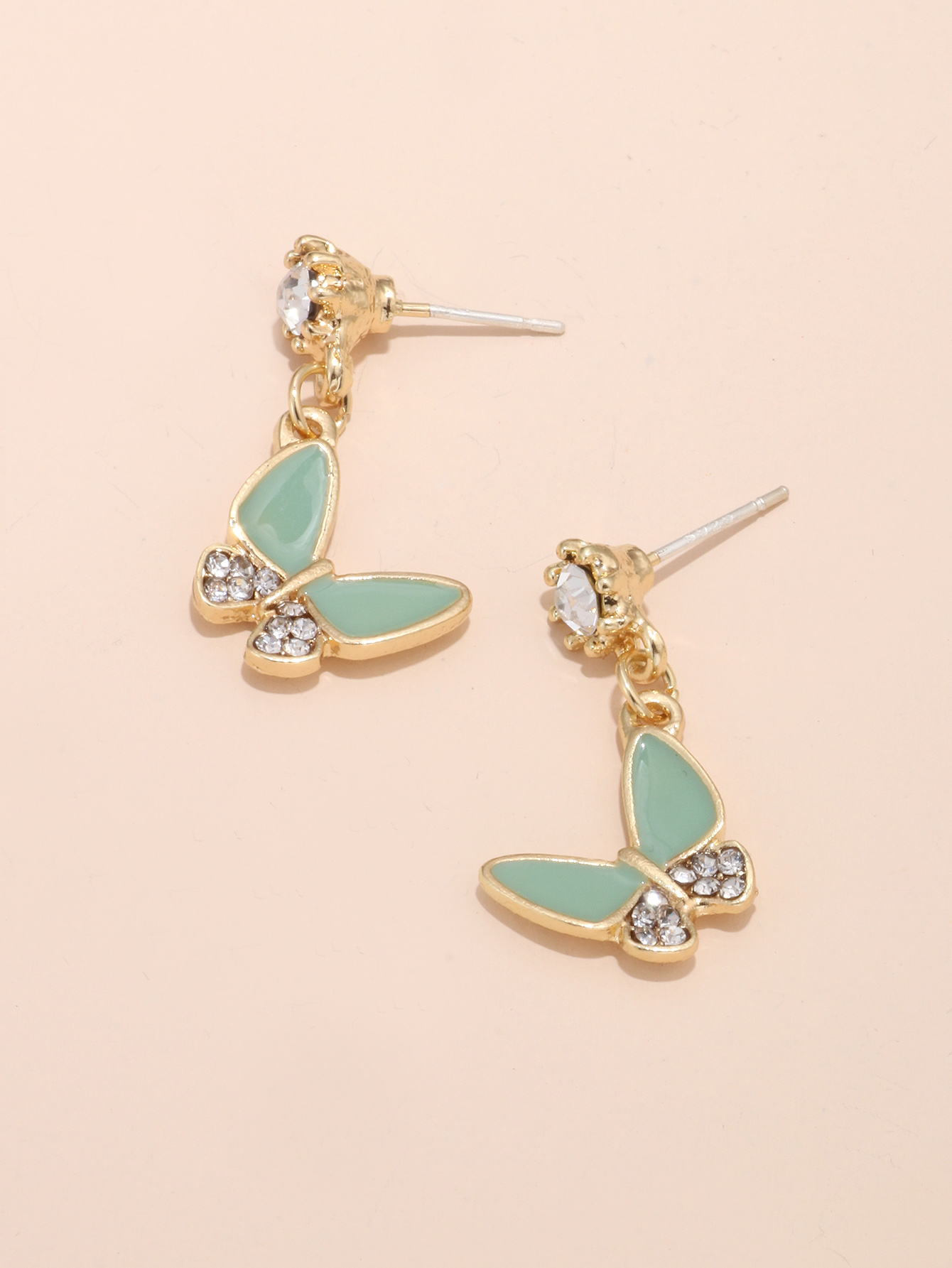 Fashion Butterfly Oil Drop Metal Geometric Alloy Inlaid Rhinestone Earrings display picture 1