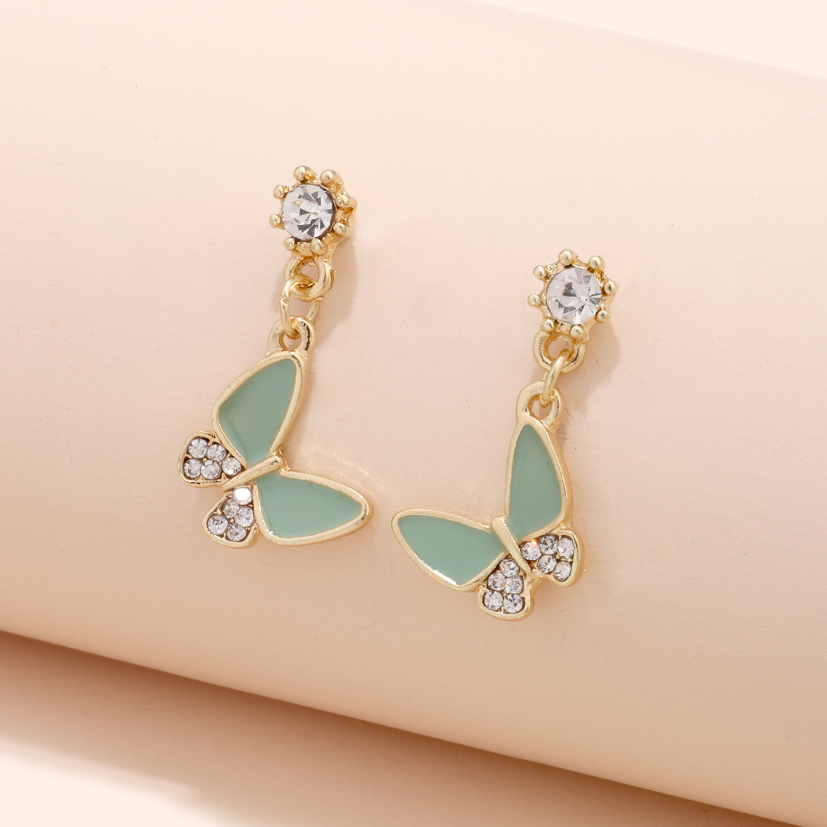 Fashion Butterfly Oil Drop Metal Geometric Alloy Inlaid Rhinestone Earrings display picture 2