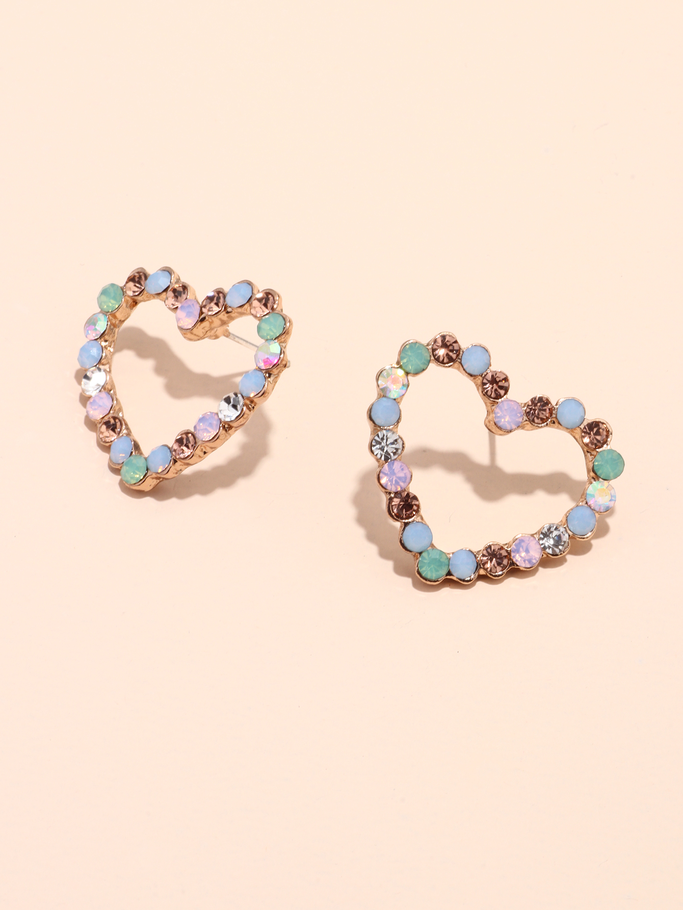 Vintage Heart-shaped Inlaid Rhinestones Colorful Shining Earrings display picture 1