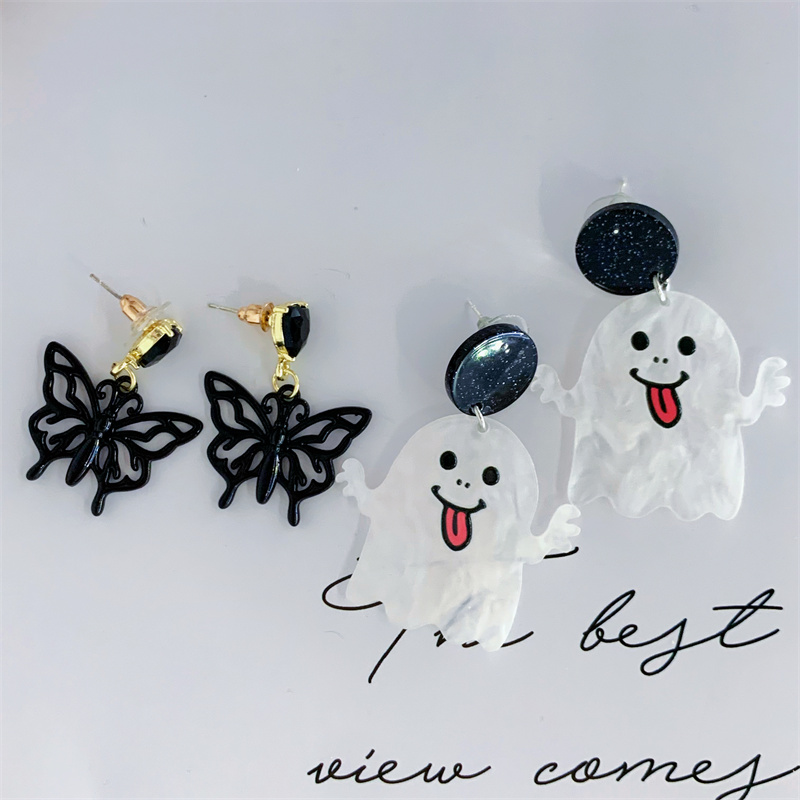 Funny Butterfly Ghost Arylic Hollow Out Inlay Zircon Women's Drop Earrings 1 Pair display picture 1