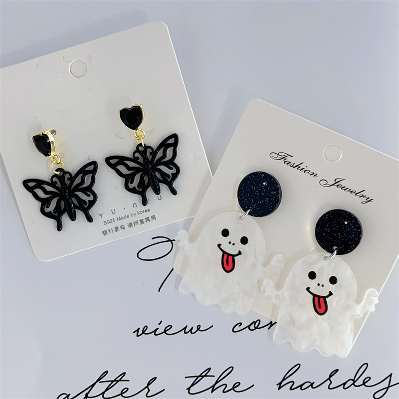 Funny Butterfly Ghost Arylic Hollow Out Inlay Zircon Women's Drop Earrings 1 Pair display picture 2
