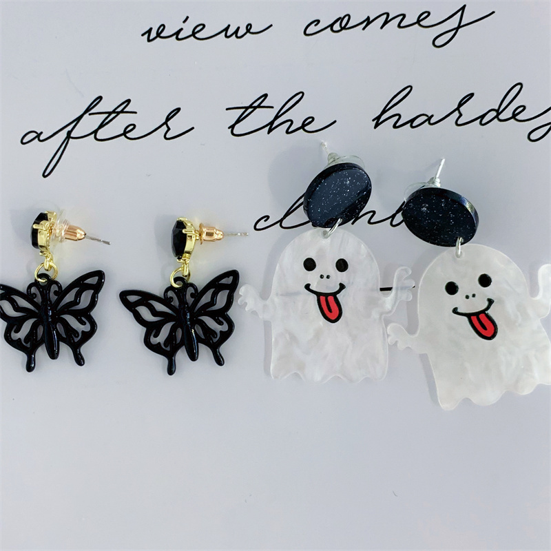 Gracioso Mariposa Fantasma Arílico Ahuecar Embutido Circón Mujeres Pendientes De Gota 1 Par display picture 3