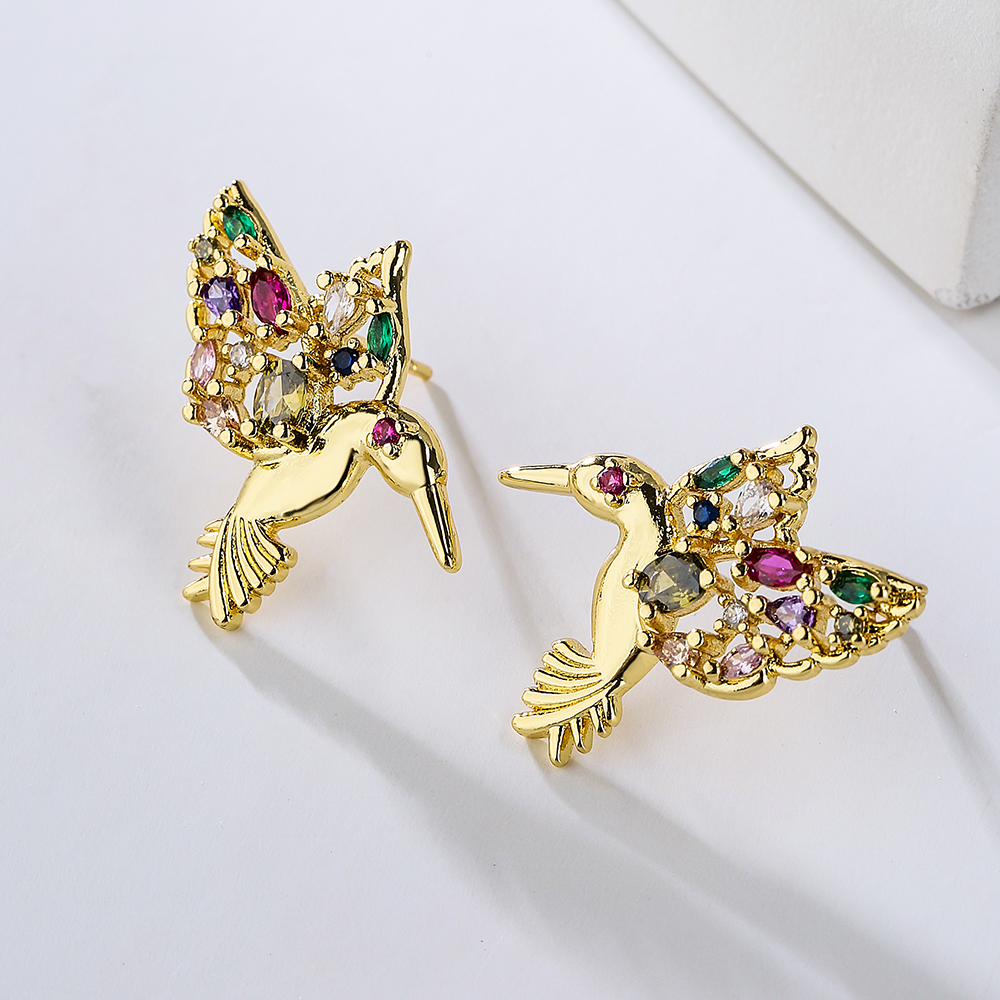 Fashion Spider Bird Copper Gold Plated Zircon Ear Studs 1 Pair display picture 3
