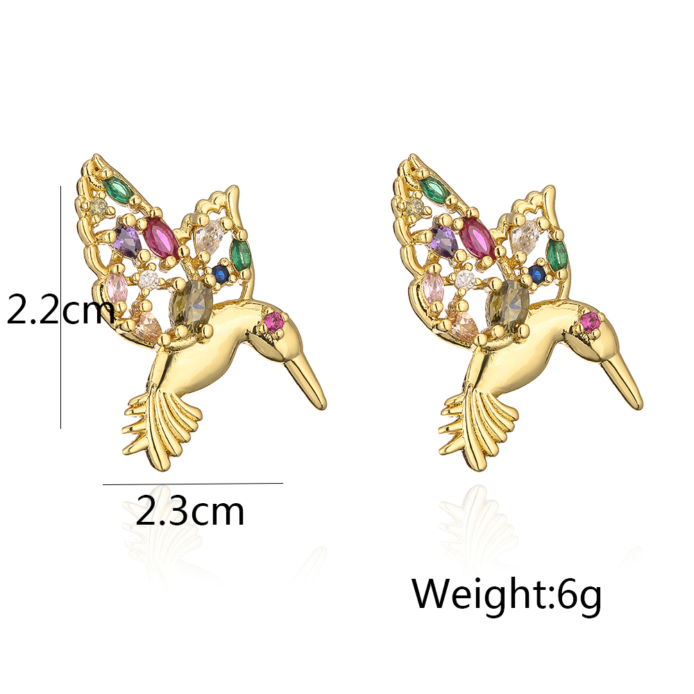 Fashion Spider Bird Copper Gold Plated Zircon Ear Studs 1 Pair display picture 7