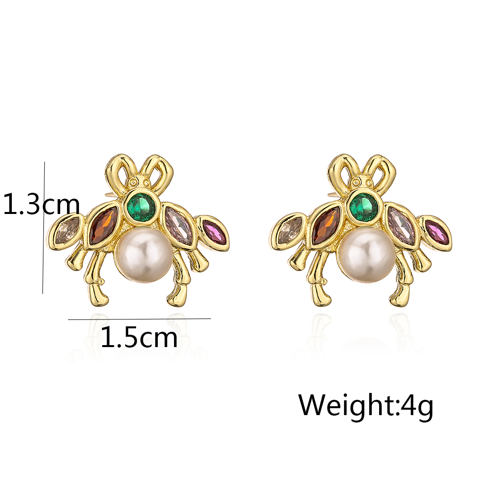 Fashion Bee Lizard Butterfly Copper Gold Plated Zircon Ear Studs 1 Pair display picture 8