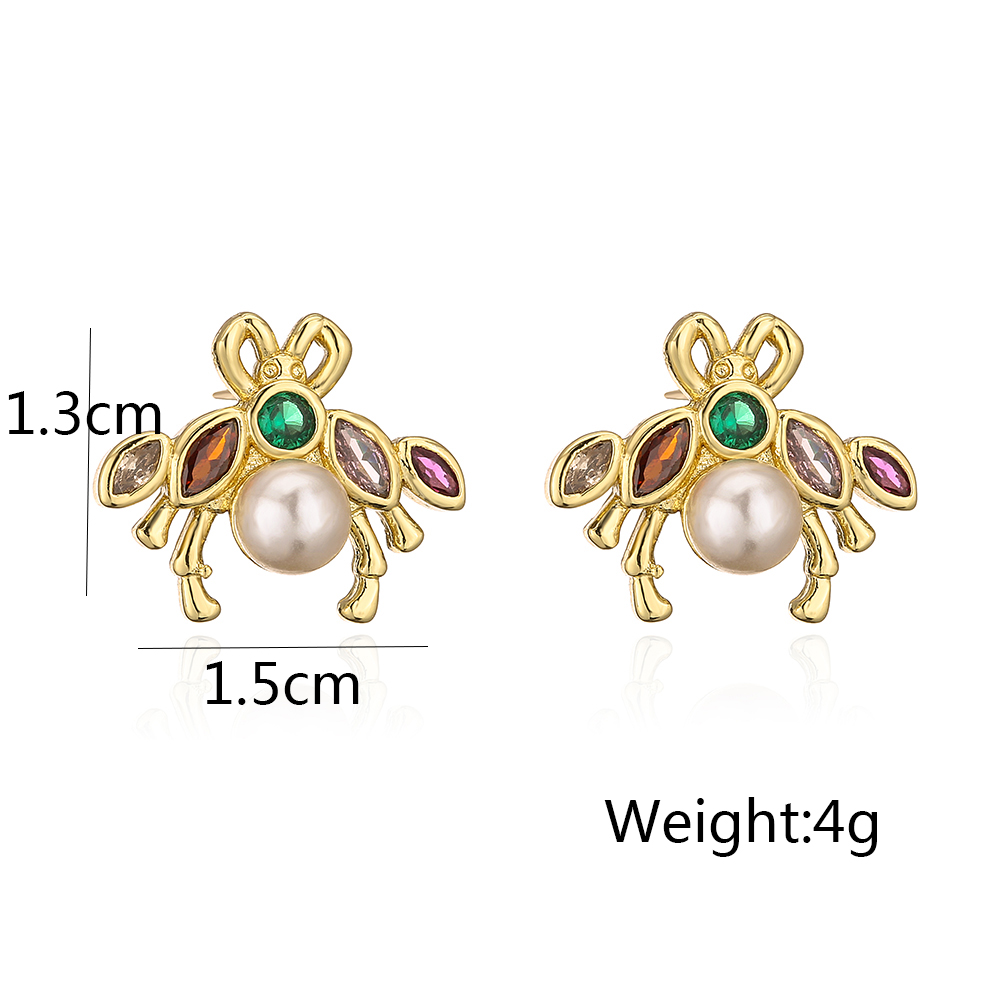 Mode Abeille Lézard Papillon Le Cuivre Plaqué Or Zircon Boucles D'oreilles 1 Paire display picture 8