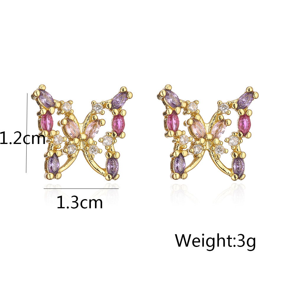 Fashion Bee Lizard Butterfly Copper Gold Plated Zircon Ear Studs 1 Pair display picture 7