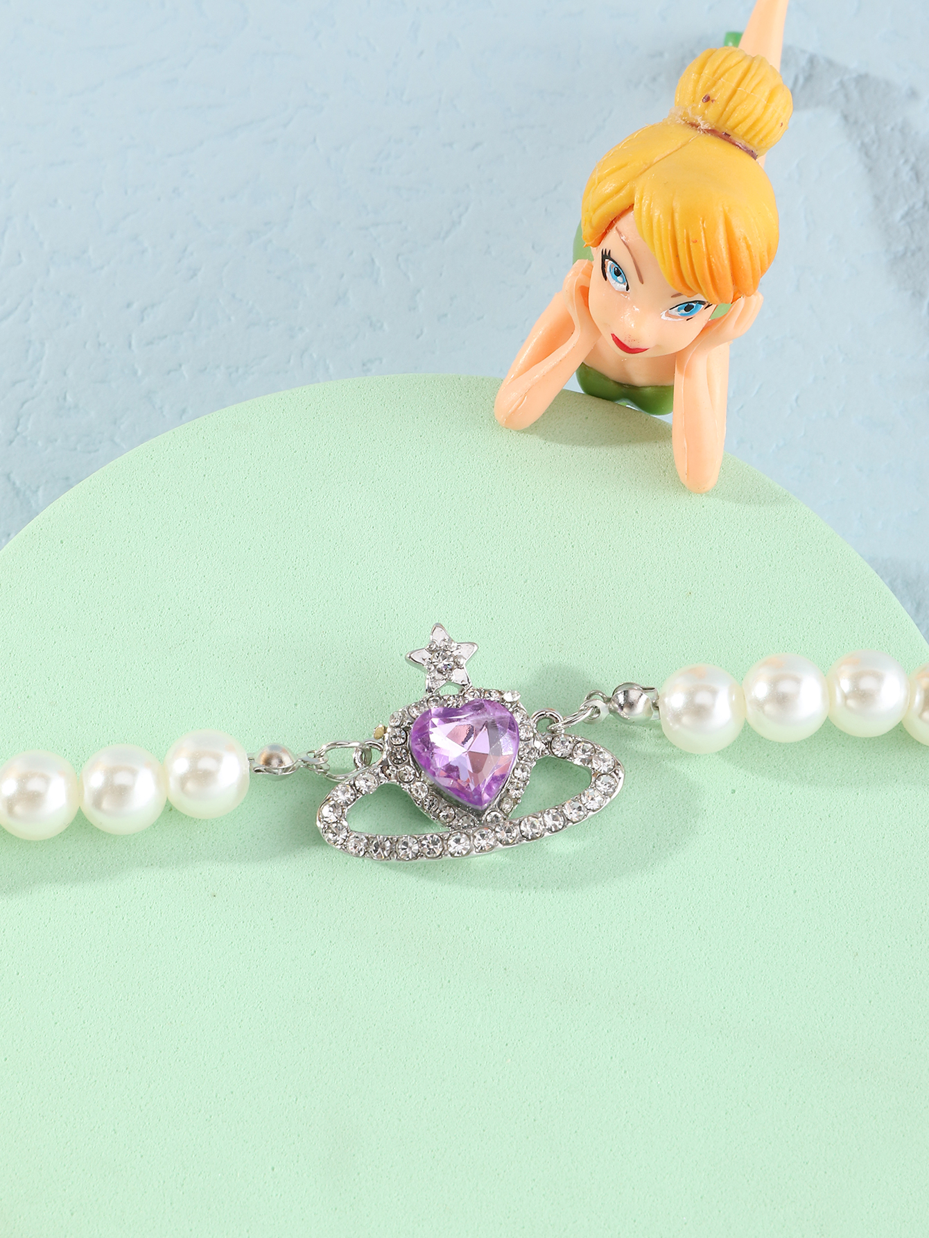 Prinzessin Herzform Kunststoff Metall Perlen Inlay Strasssteine Mädchen Halskette 1 Stück display picture 1