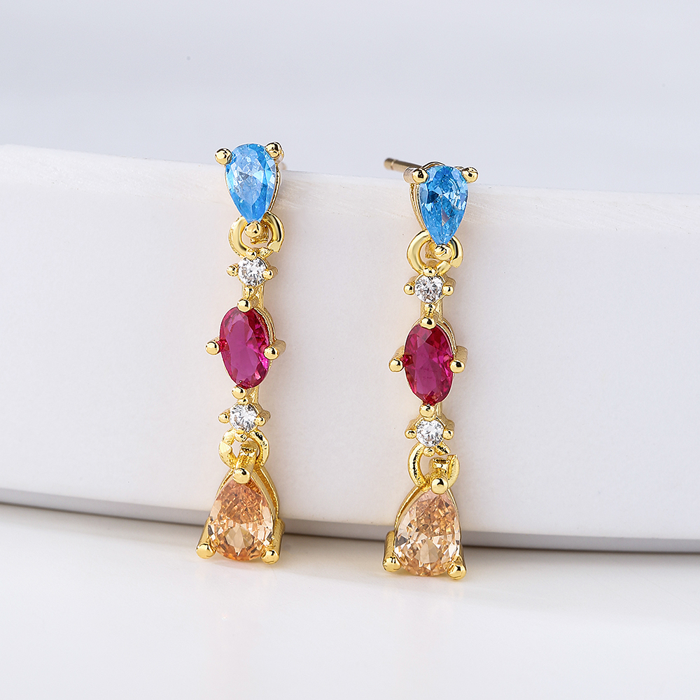 Fashion Water Droplets Heart Shape Copper Gold Plated Zircon Drop Earrings 1 Pair display picture 2