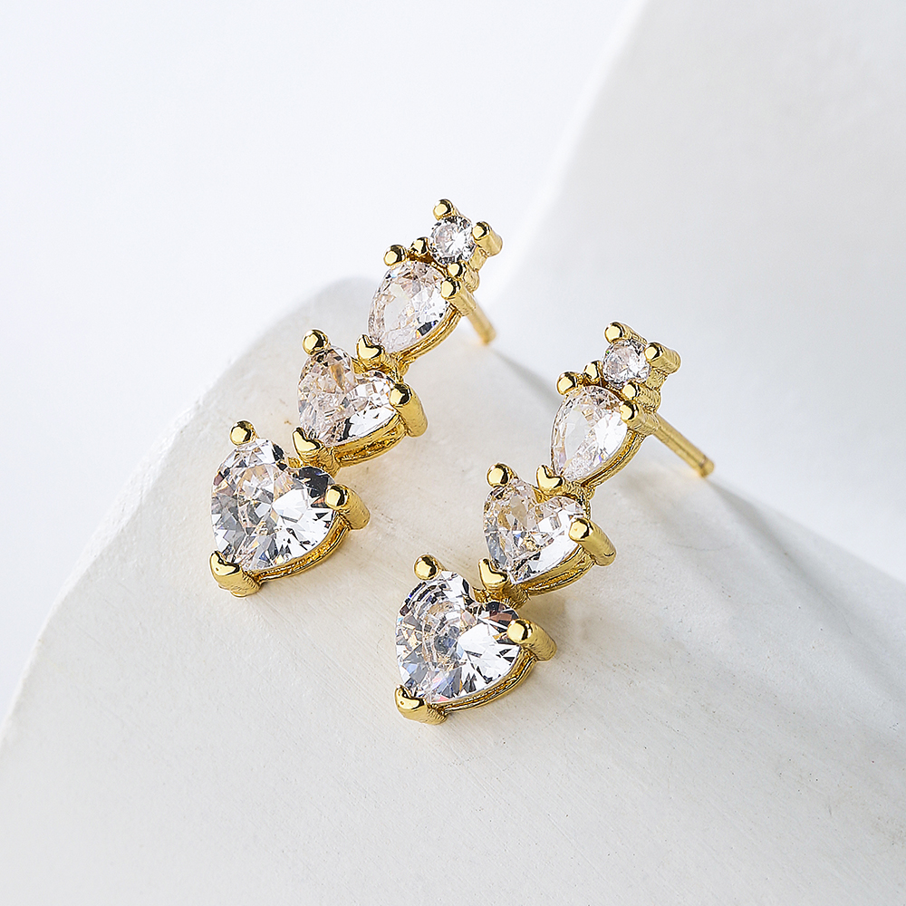 Fashion Water Droplets Heart Shape Copper Gold Plated Zircon Drop Earrings 1 Pair display picture 3