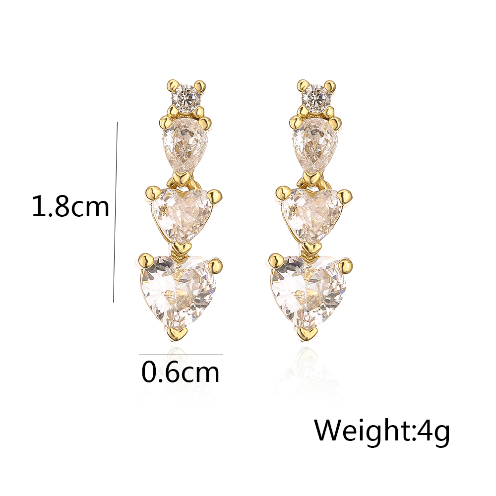 Fashion Water Droplets Heart Shape Copper Gold Plated Zircon Drop Earrings 1 Pair display picture 6
