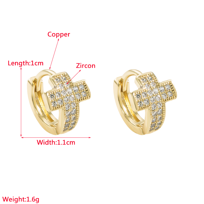 Fashion Cross Copper Gold Plated Zircon Hoop Earrings 1 Pair display picture 1