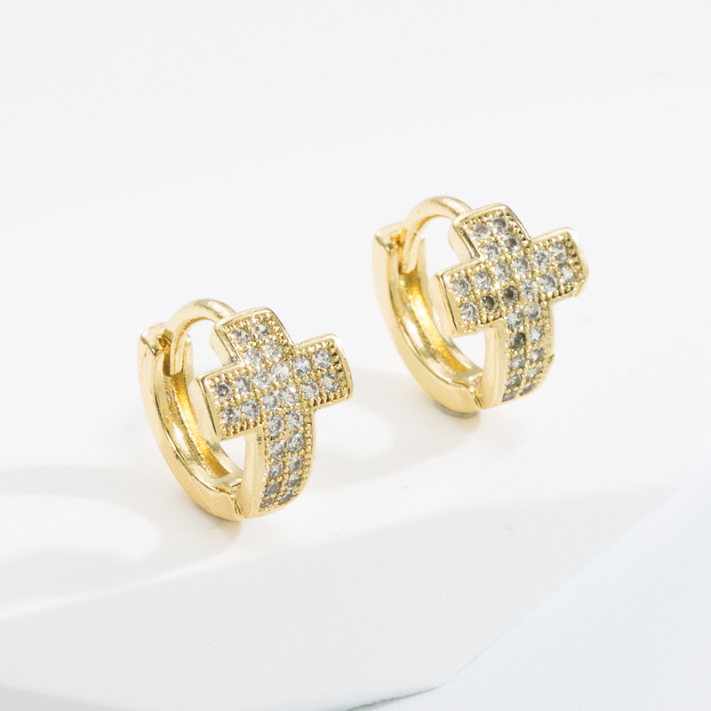 Fashion Cross Copper Gold Plated Zircon Hoop Earrings 1 Pair display picture 6