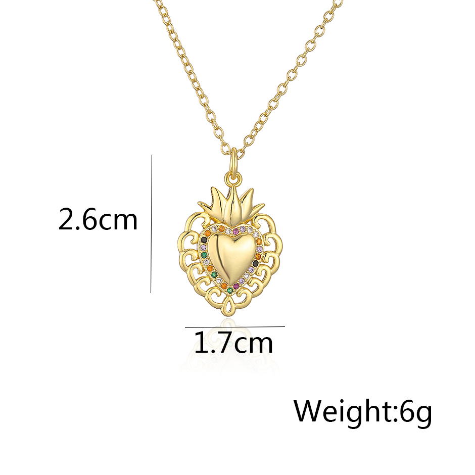Fashion Cross Heart Shape Crown Copper Gold Plated Zircon Pendant Necklace 1 Piece display picture 5