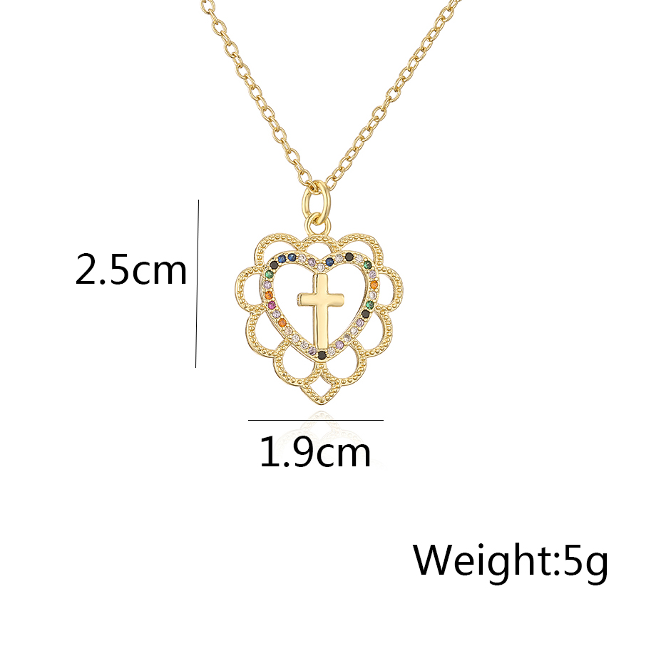 Fashion Cross Heart Shape Crown Copper Gold Plated Zircon Pendant Necklace 1 Piece display picture 6