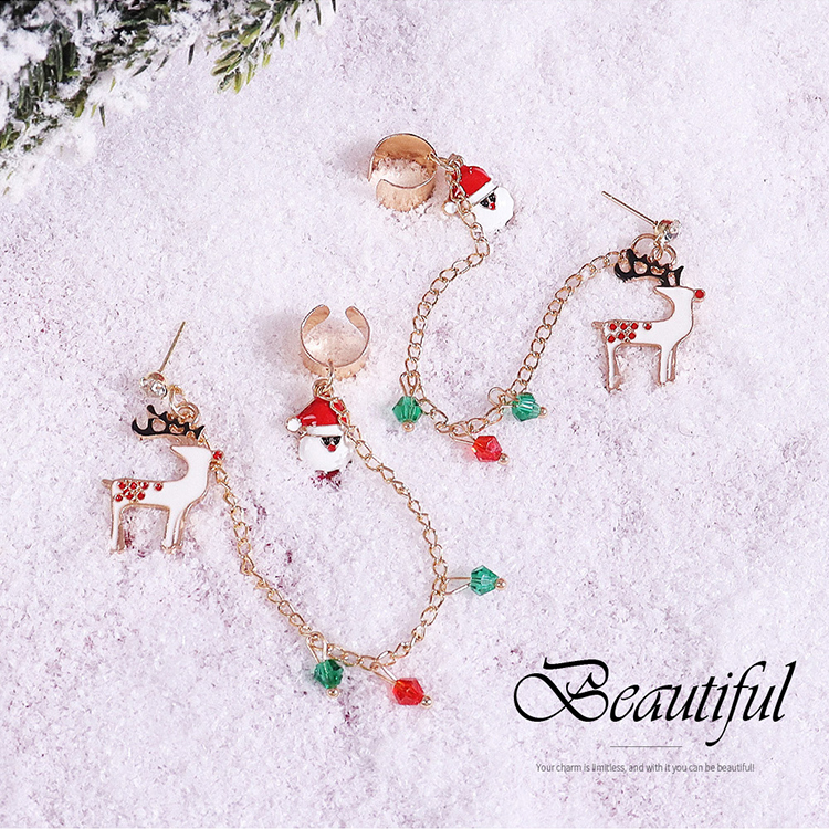 Fashion Santa Claus Elk Alloy Enamel Chain Rhinestones Women's Ear Clips 1 Pair display picture 4