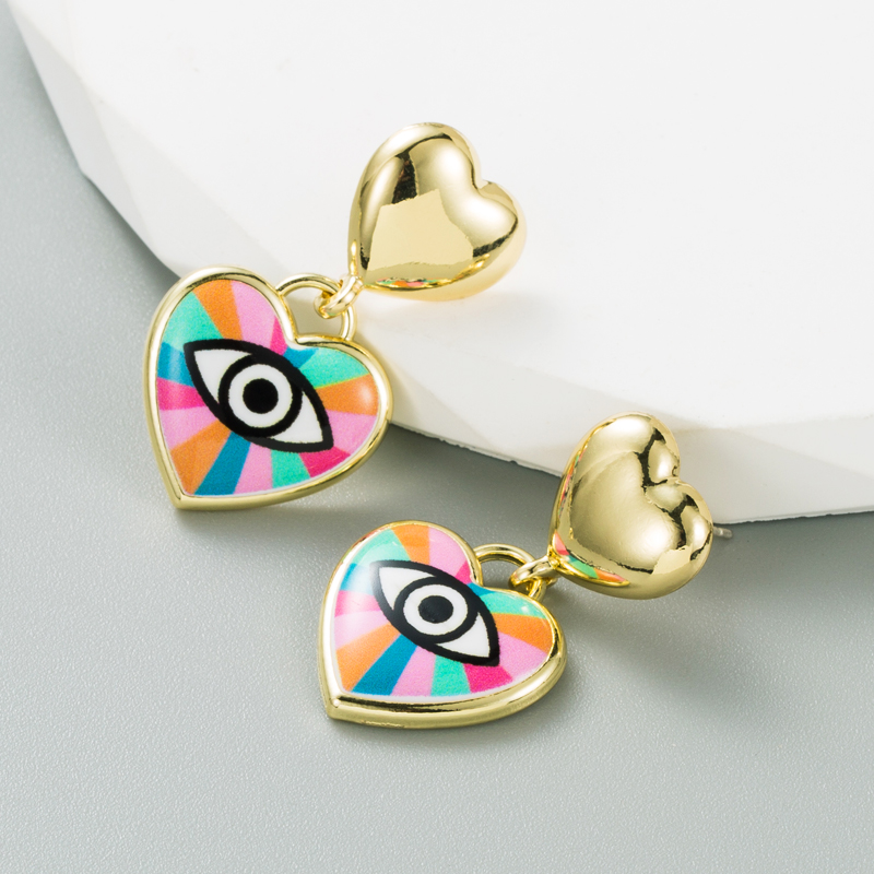 Ethnic Style Heart Shape Eye Alloy Enamel Women's Drop Earrings 1 Pair display picture 5