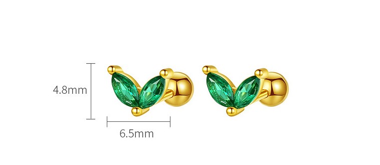 Simple Style Leaf Silver Plating Inlay Zircon Ear Studs 1 Pair display picture 2