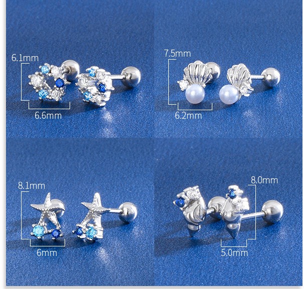 Simple Style Starfish Silver Plating Inlay Rhinestones Shell Ear Studs 1 Pair display picture 5