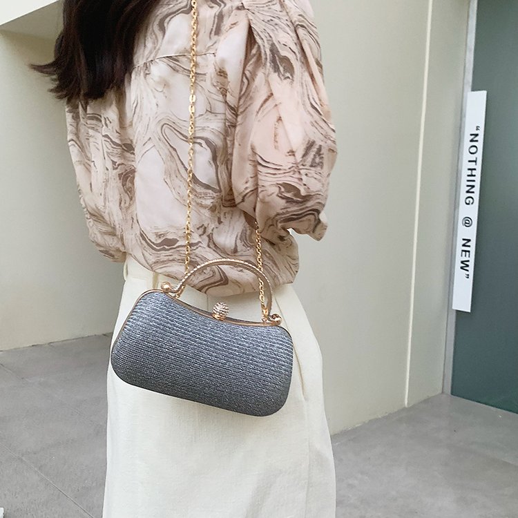Khaki Grey White Pu Leather Solid Color Metal Button Oval Evening Bags display picture 4