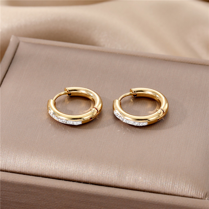 Fashion Geometric Stainless Steel Gold Plated Zircon Hoop Earrings 1 Pair display picture 7