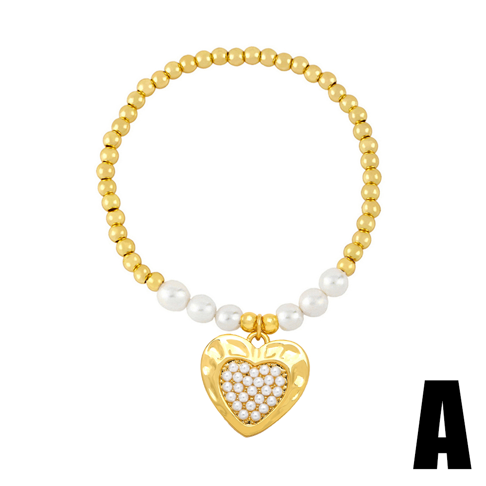 Barocker Stil Herzform Bogenknoten Schlüssel Kupfer Vergoldet Künstliche Perlen Zirkon Armbänder 1 Stück display picture 3