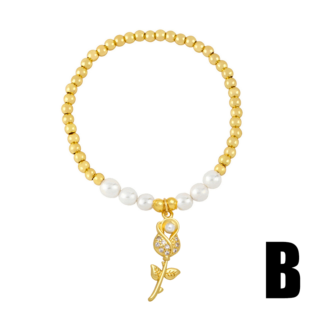 Barocker Stil Herzform Bogenknoten Schlüssel Kupfer Vergoldet Künstliche Perlen Zirkon Armbänder 1 Stück display picture 6