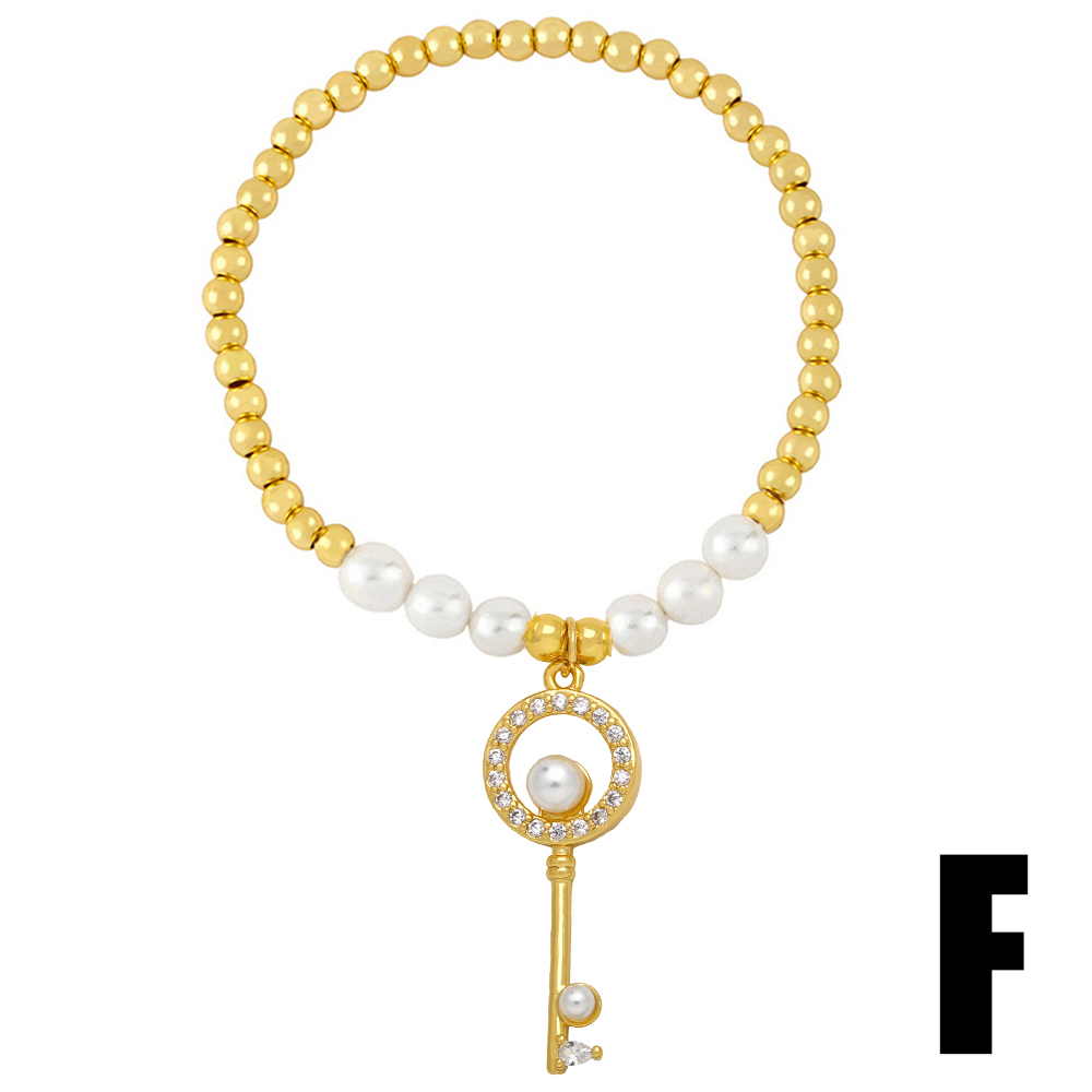 Barocker Stil Herzform Bogenknoten Schlüssel Kupfer Vergoldet Künstliche Perlen Zirkon Armbänder 1 Stück display picture 8