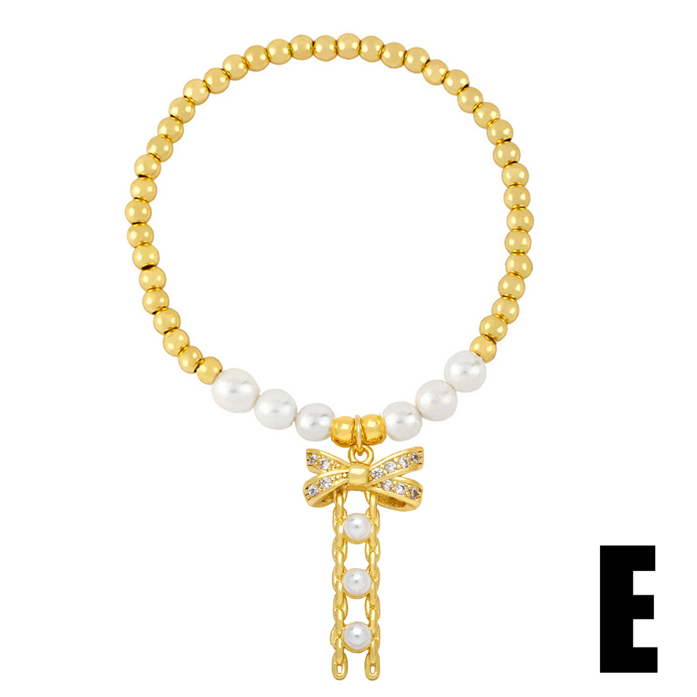 Barocker Stil Herzform Bogenknoten Schlüssel Kupfer Vergoldet Künstliche Perlen Zirkon Armbänder 1 Stück display picture 7