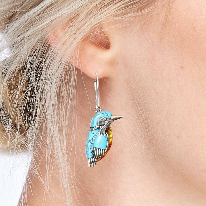 Bohemian Bird Alloy Plating Turquoise Women's Earrings 1 Pair display picture 7