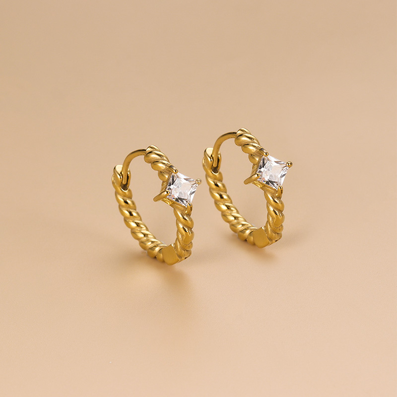 1 Pair Fashion Geometric Gold Plated Stainless Steel Zircon Gold Plated Hoop Earrings display picture 5