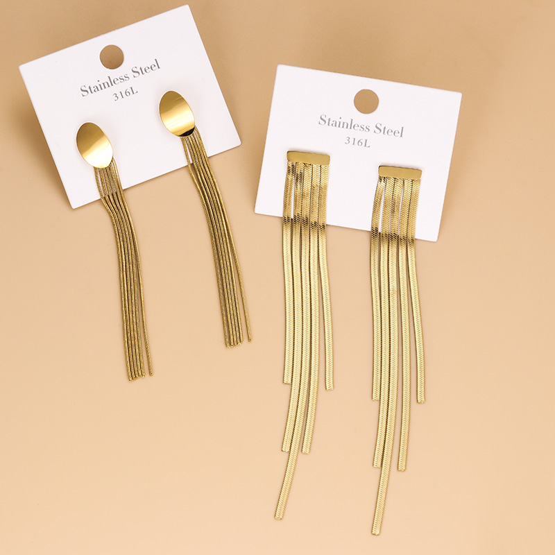 Simple Style Tassel Stainless Steel Tassel Gold Plated Drop Earrings 1 Pair display picture 1