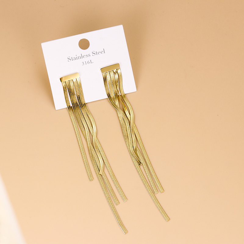 Simple Style Tassel Stainless Steel Tassel Gold Plated Drop Earrings 1 Pair display picture 2