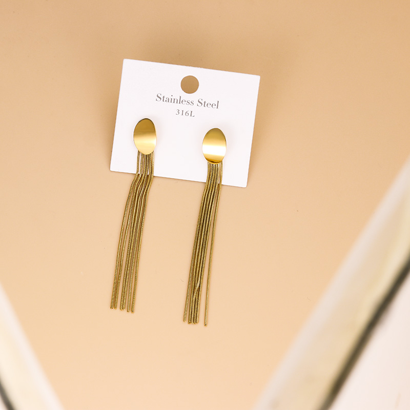 Simple Style Tassel Stainless Steel Tassel Gold Plated Drop Earrings 1 Pair display picture 3